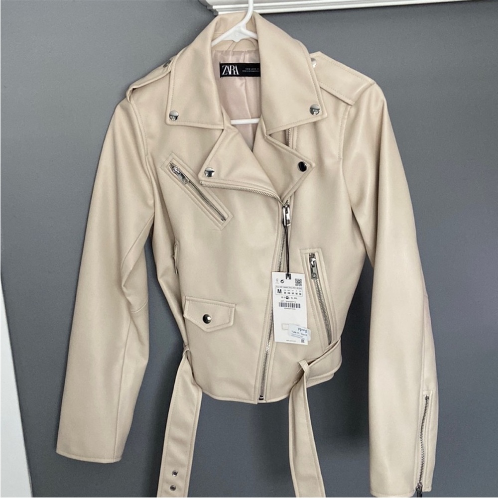 Zara Beige Faux Leather Moto Jacket